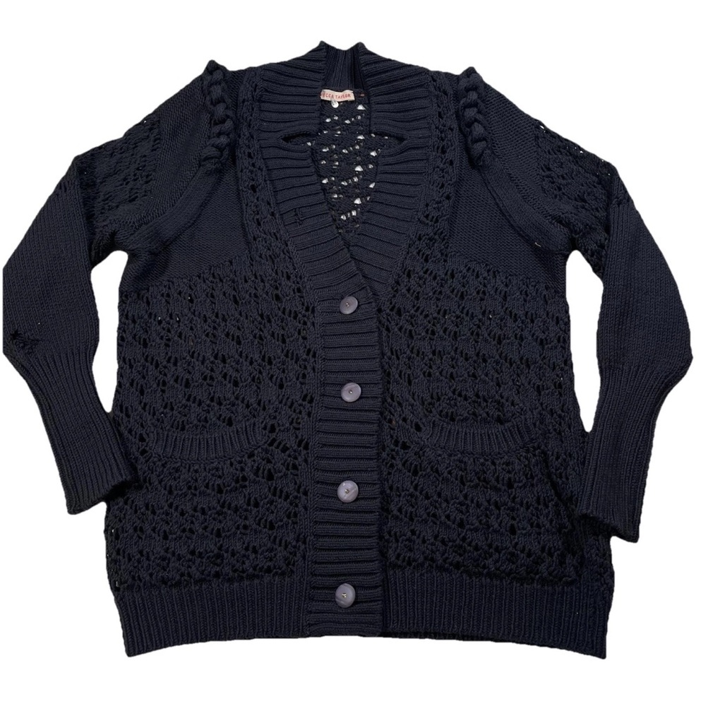 Rebecca Taylor Merino Wool Chunky Knit Cardigan Navy Women’s Size M TLC